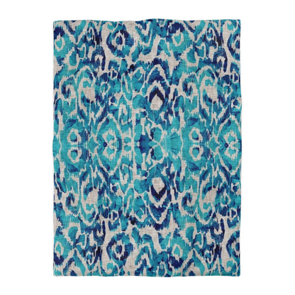 Peacock Blue Ikat Motif Duvet Cover - Exotic Bohemian Home Decor