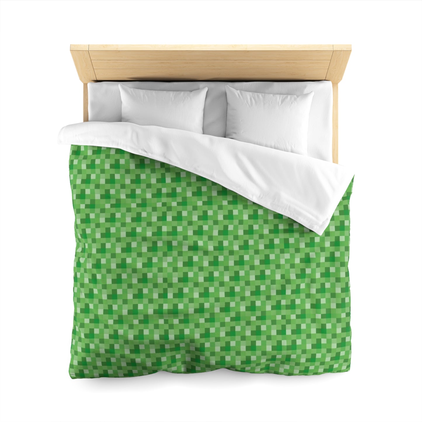 Minecraft Inspired Checkered Green Duvet Cover - Gaming Bedroom Decor, Block Pattern Bedding