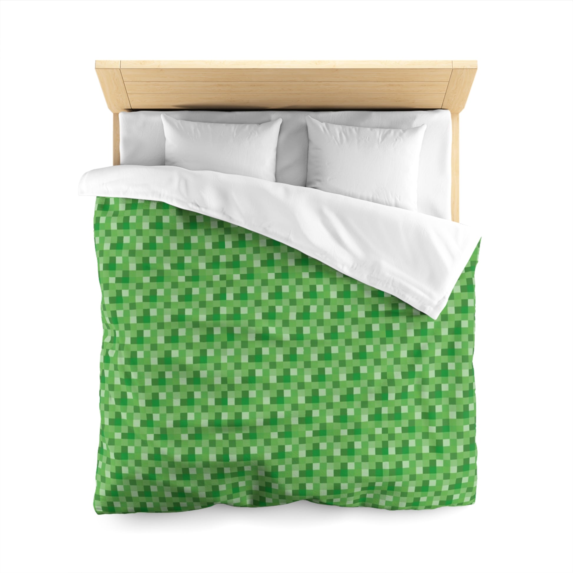 Minecraft Inspired Checkered Green Duvet Cover - Gaming Bedroom Decor, Block Pattern Bedding