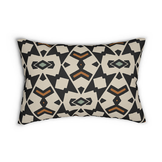 Unique Ethnic Geometric Tribal Pattern Spun Polyester Lumbar Pillow