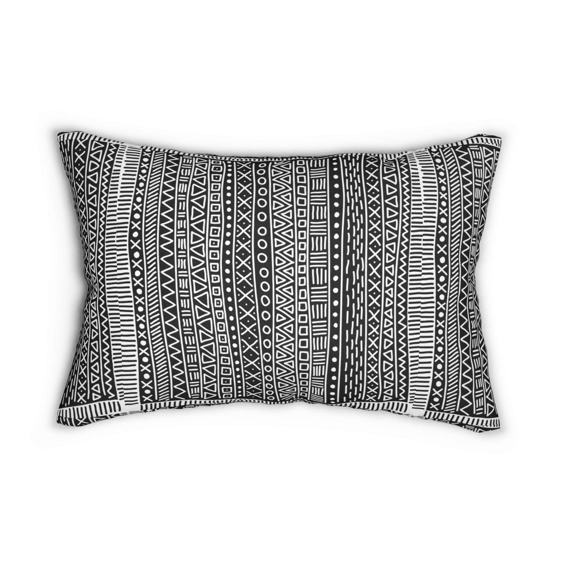 B&W Painted Aztec Pattern Design Spun Polyester Lumbar Pillow