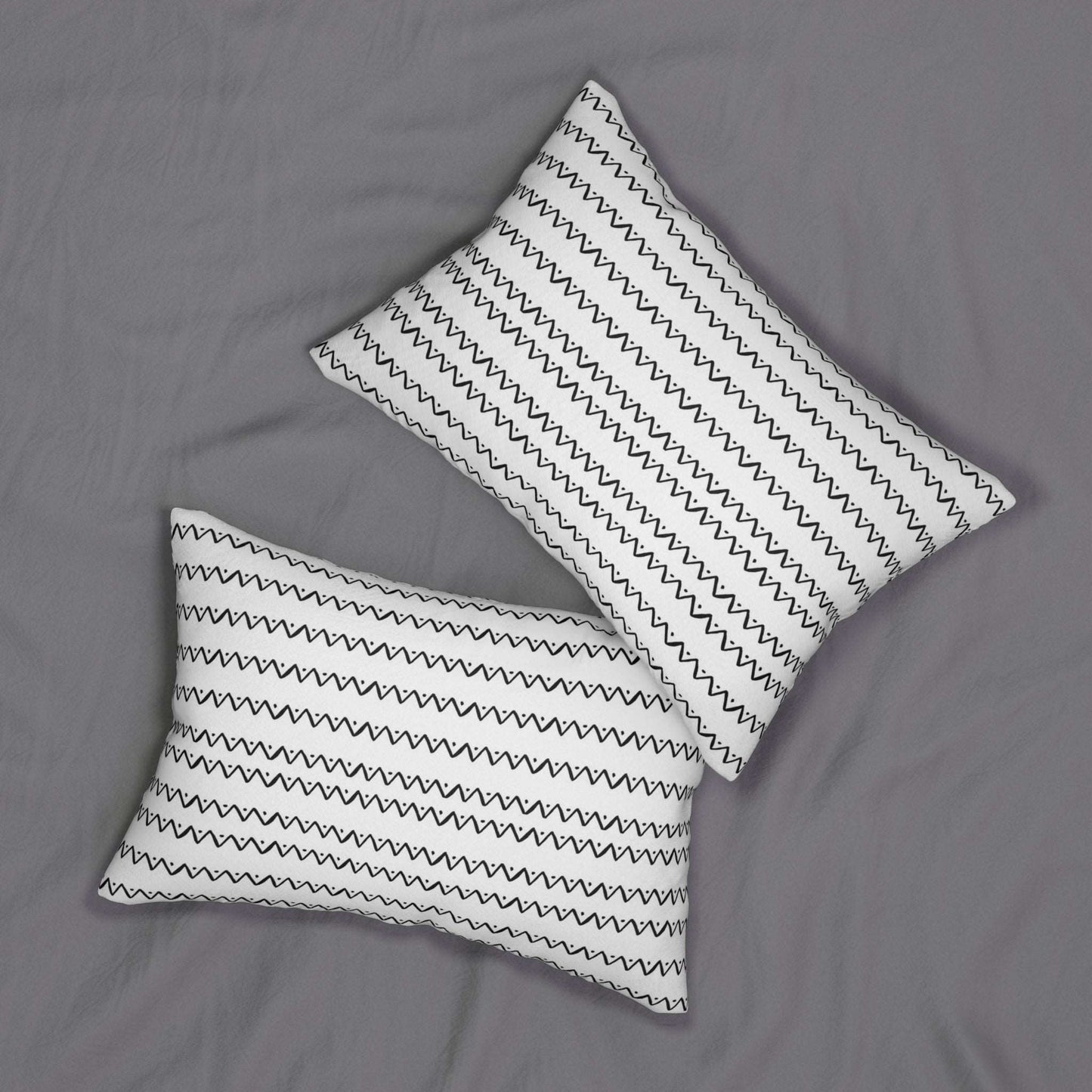 Boho Style Monochromatic Zigzag Wire Pattern Spun Polyester Lumbar Pillow