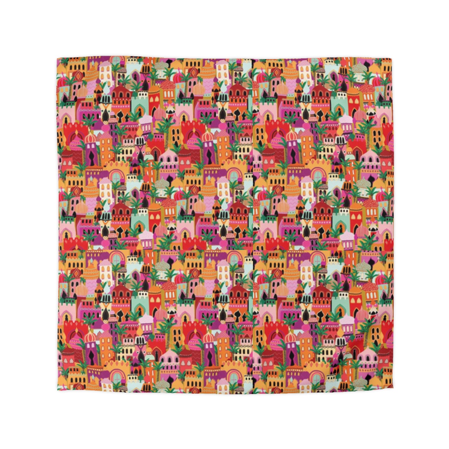 Marrakech-Style Moroccan Village Sunrise Duvet Cover Set - Colorful Boho Chic Bedroom