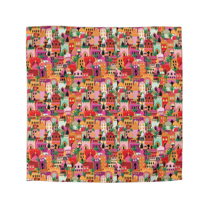 Marrakech-Style Moroccan Village Sunrise Duvet Cover Set - Colorful Boho Chic Bedroom