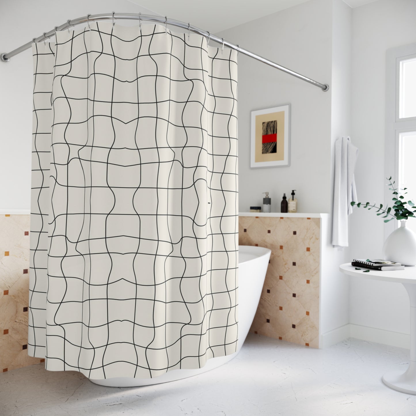 Shower Curtain - Warp Grind in Off White Design