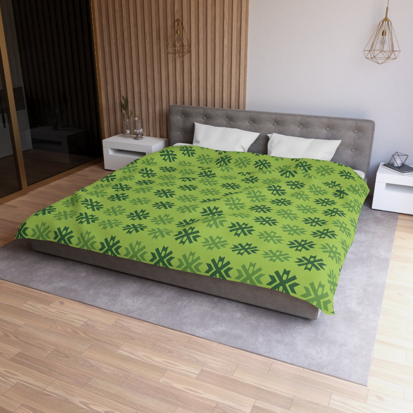 Geometric Pattern Seamless Variable Design, 100% Microfiber Duvet Cover, Green