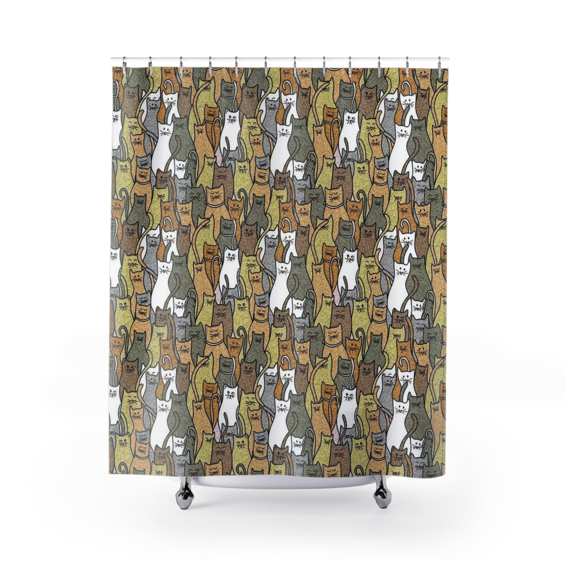 Seven Kittens Shower Curtain - Cute Kitten Pattern Bathroom Accessories