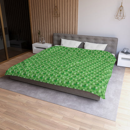 Minecraft Inspired Checkered Green Duvet Cover - Gaming Bedroom Decor, Block Pattern Bedding