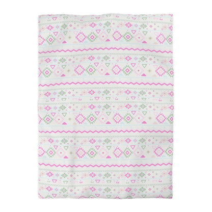 Boho Chic Blush Pink Green Geometrical Aztec Tribal Duvet Cover - Handmade Inspired Bedding Set