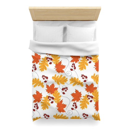 Crisp Autumn Mornings White Leaves Duvet Cover - Soft Microfiber Fall Decor