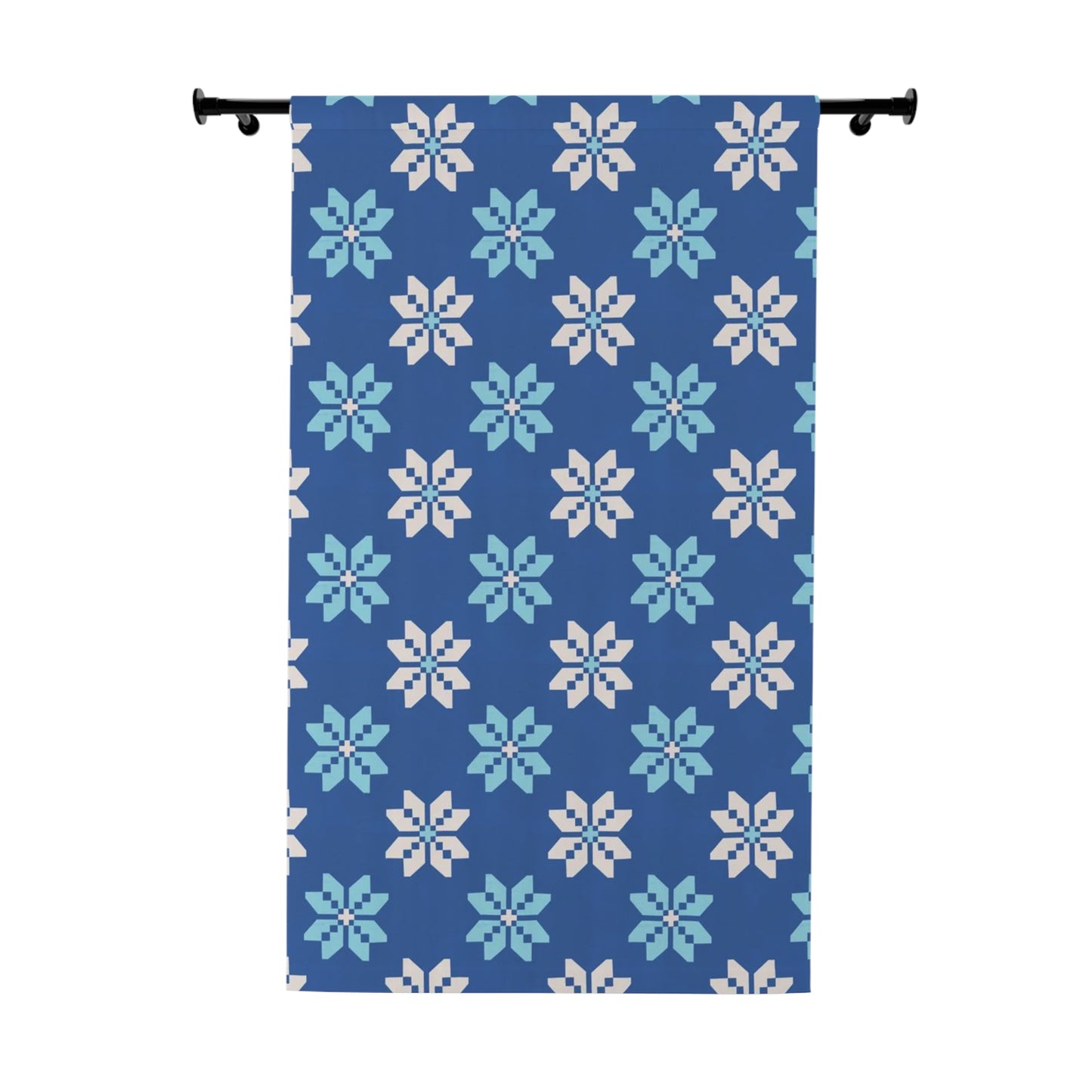 Coastal Aqua Floral Blackout Window Curtain - Sky Blue Background, 100% Blackout and Energy Efficient Polyester Curtain