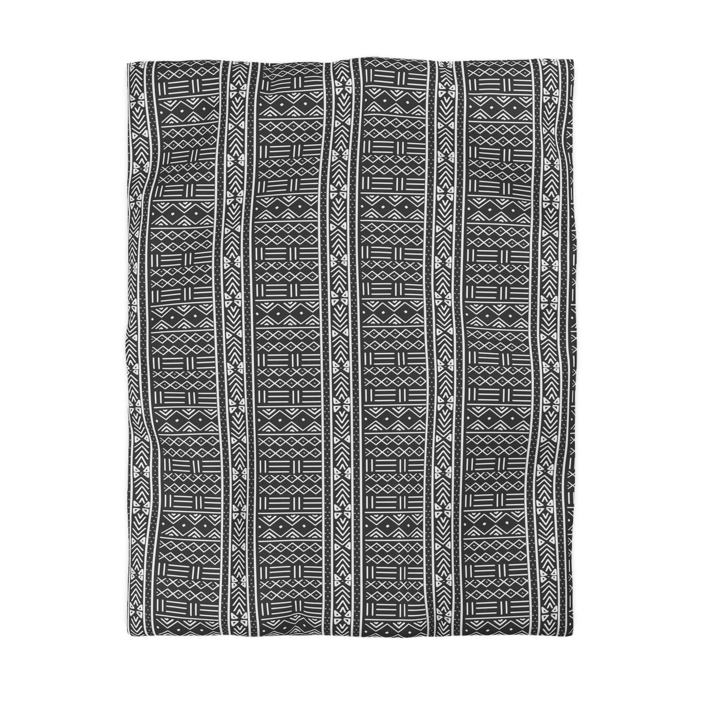 Boho Chic African Mud Cloth Charcoal Grey Duvet Cover - Hand-Printed Tribal Pattern, Soft and Breathable, Luxury Home Decor