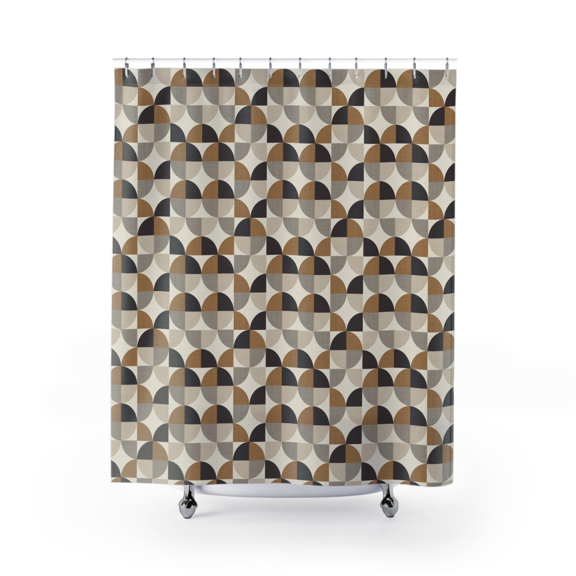 Midcentury Modern Geometric Design Shower Curtain - Dark Truffle Brown Retro Bathroom Accessories