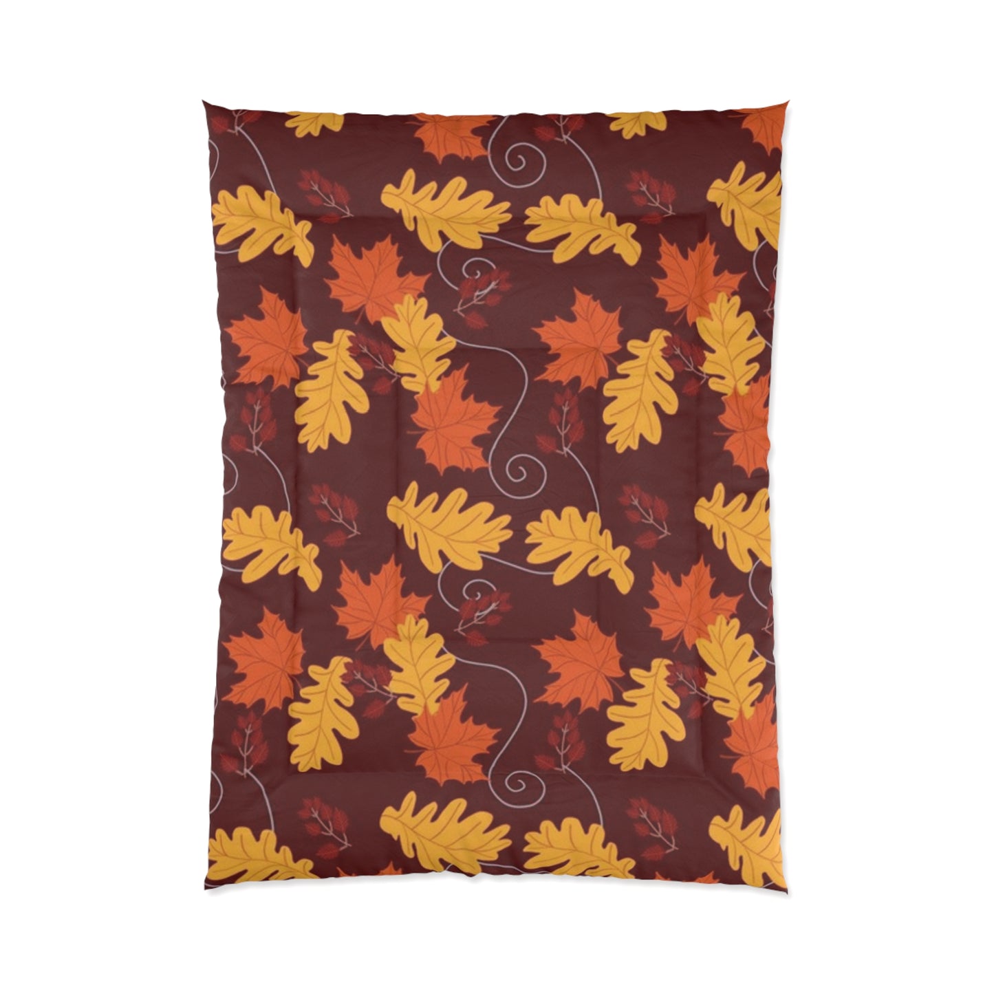 Dark Red Autumn Leaves Comforter - Cozy Fall Bedroom Decor, Windy Leaf Pattern