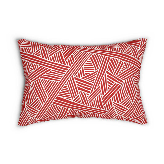 Abstract Navy Red & White Lines Pattern Lumbar Pillow