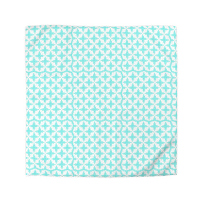 Celtic Style Snowflake Duvet Cover - Frosty Aqua Blue and White Celtic Pattern Bedding