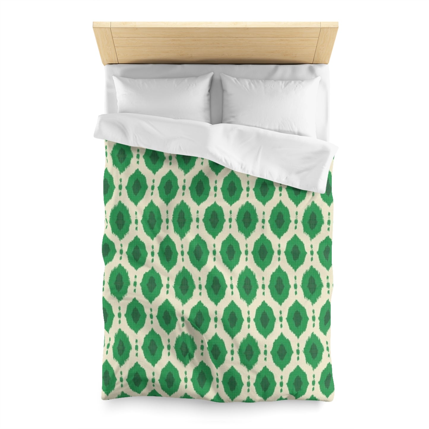 Kelly Green Ikat Motif Duvet Cover - Exotic Bohemian Home Decor