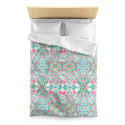 Ikat Floral Microfiber Duvet Cover - Exotic Bohemian Global-Inspired Floral Pattern Bedroom