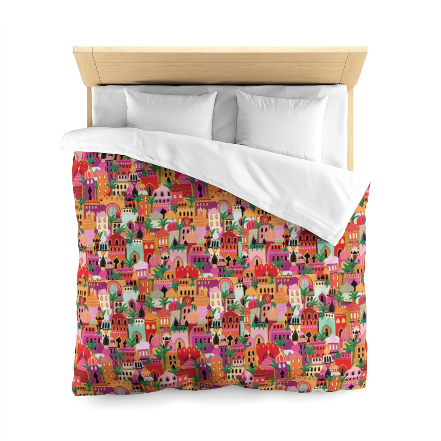 Marrakech-Style Moroccan Village Sunrise Duvet Cover Set - Colorful Boho Chic Bedroom