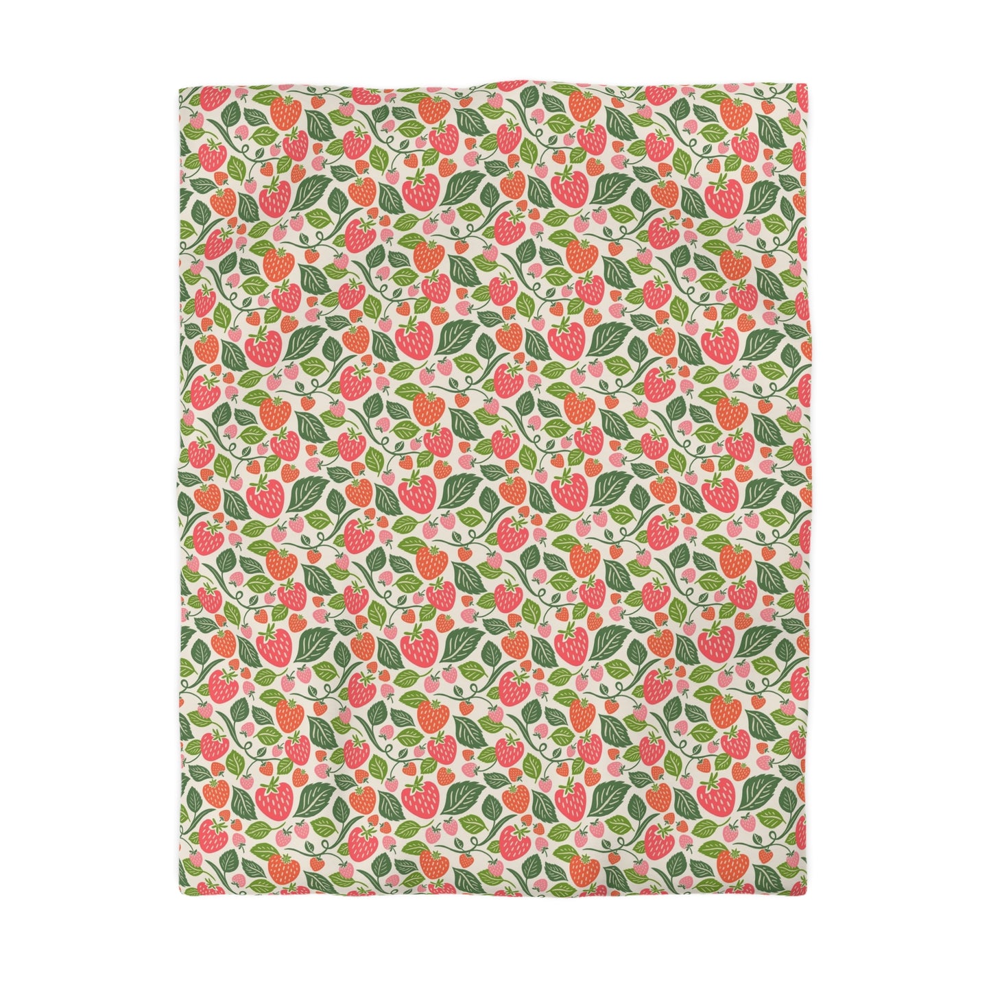 Strawberry Fields Summer Duvet Cover - Bright and Cheerful Strawberry Design, Coastal Bedding, Summer Vibes