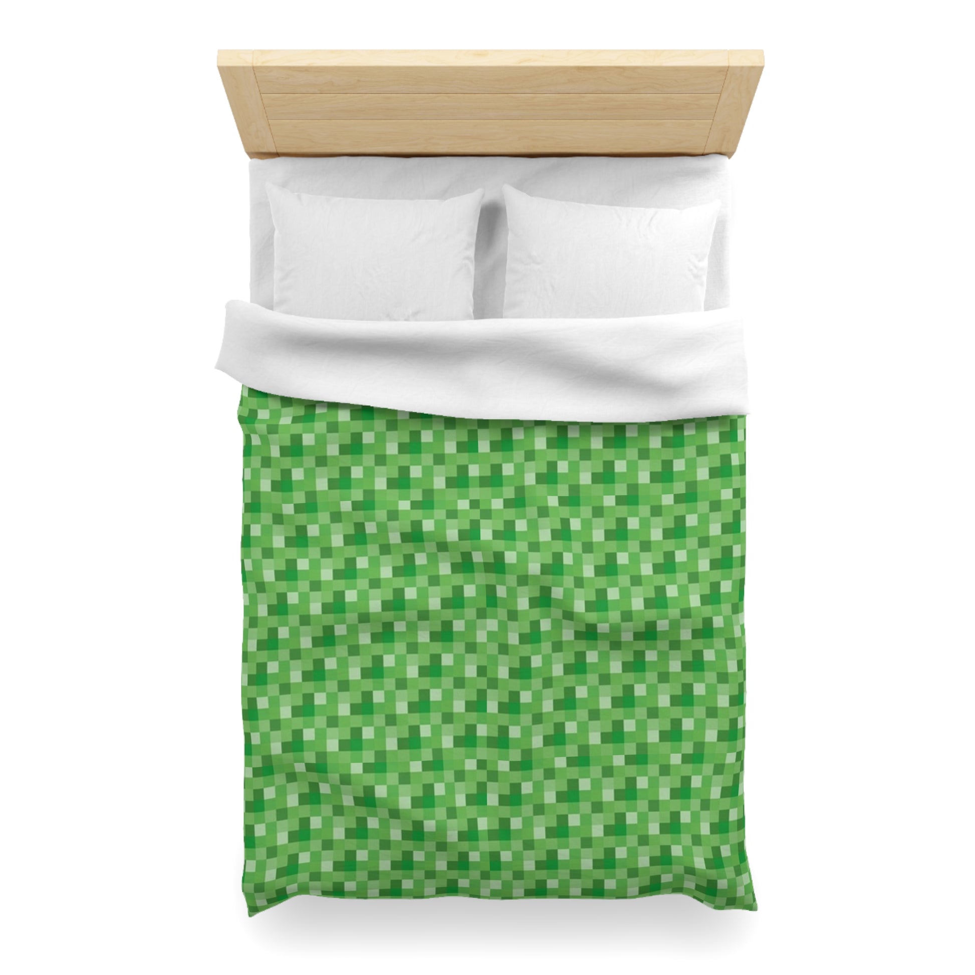 Minecraft Inspired Checkered Green Duvet Cover - Gaming Bedroom Decor, Block Pattern Bedding