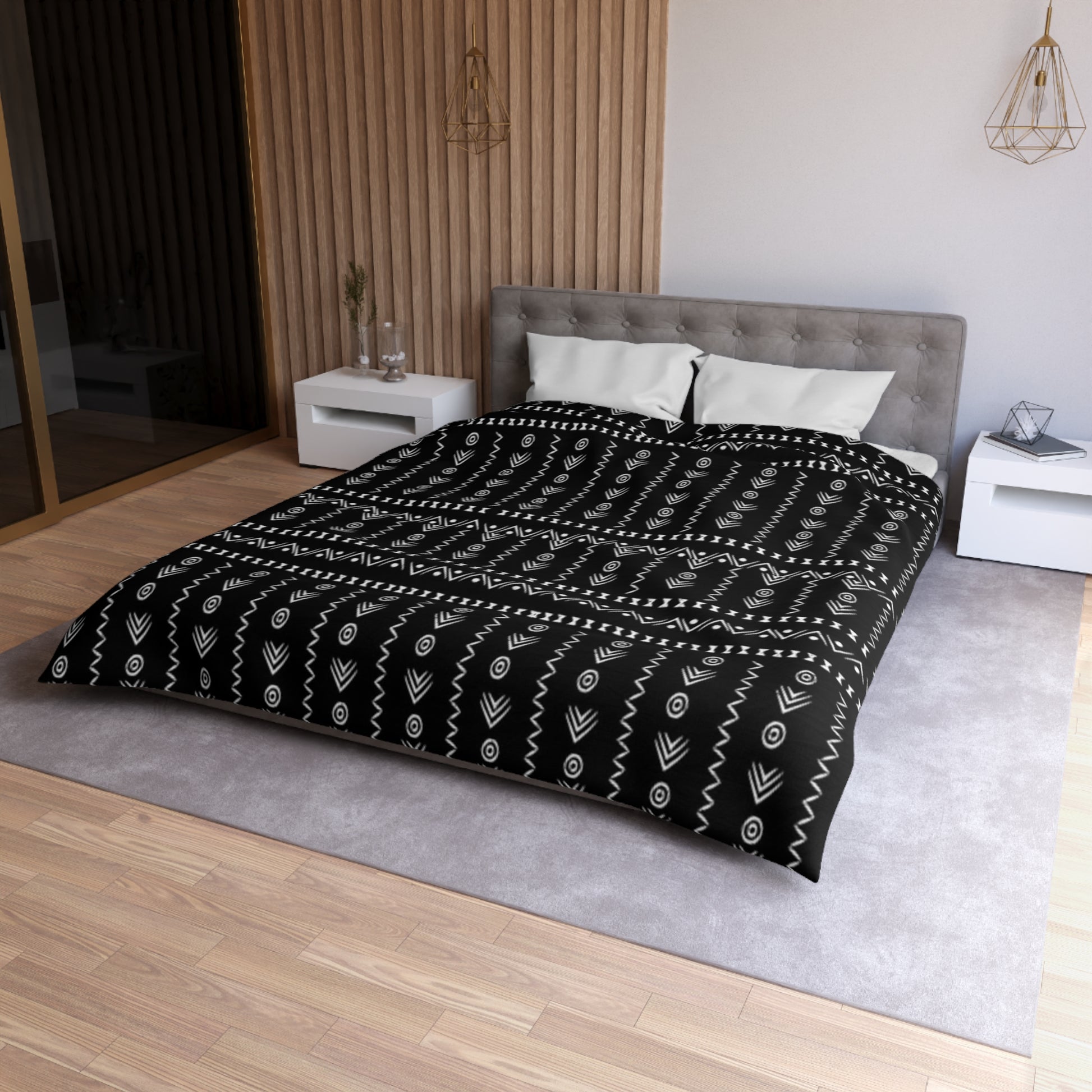 Tribal Black and White Boho Duvet Cover - Bold and Modern Global-Inspired Bedroom