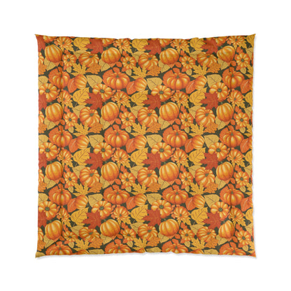 Fall Pumpkin in Autumn Leaves Soft Comforter Set - Rustic Home Bedding