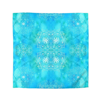 Mandalas in Blue Green Watercolor Duvet Cover - Hand-Painted Boho Style