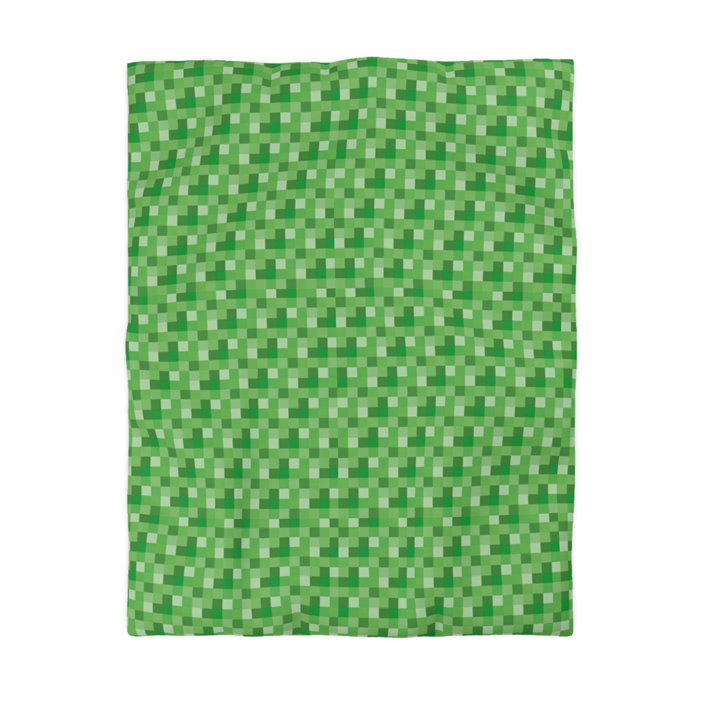 Minecraft Inspired Checkered Green Duvet Cover - Gaming Bedroom Decor, Block Pattern Bedding