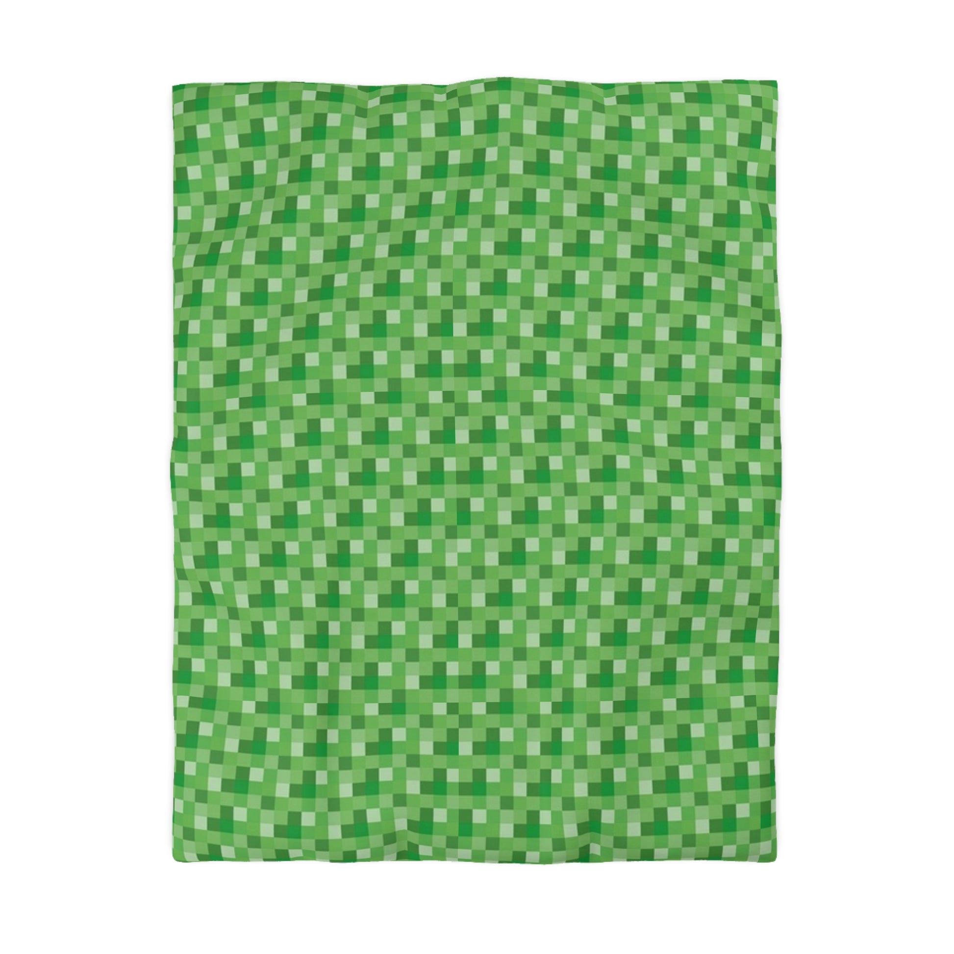 Minecraft Inspired Checkered Green Duvet Cover - Gaming Bedroom Decor, Block Pattern Bedding