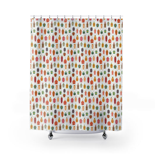 Colorful Bugs and Beetles Shower Curtain - Whimsical Insect Bathroom Decor