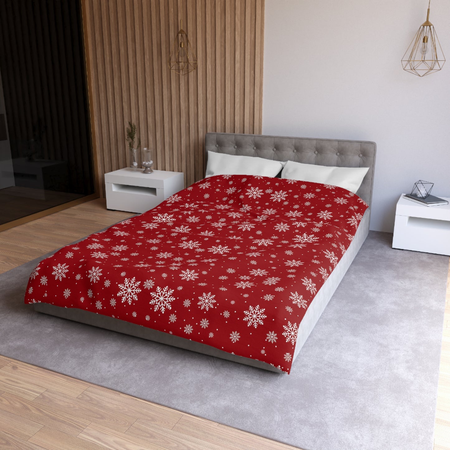 Duvet Cover - Traditional Christmas Background with Snowflakes