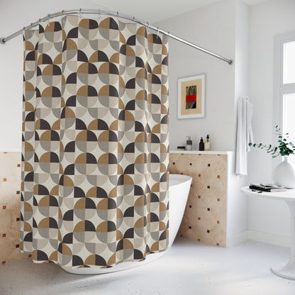 Midcentury Modern Geometric Design Shower Curtain - Dark Truffle Brown Retro Bathroom Accessories