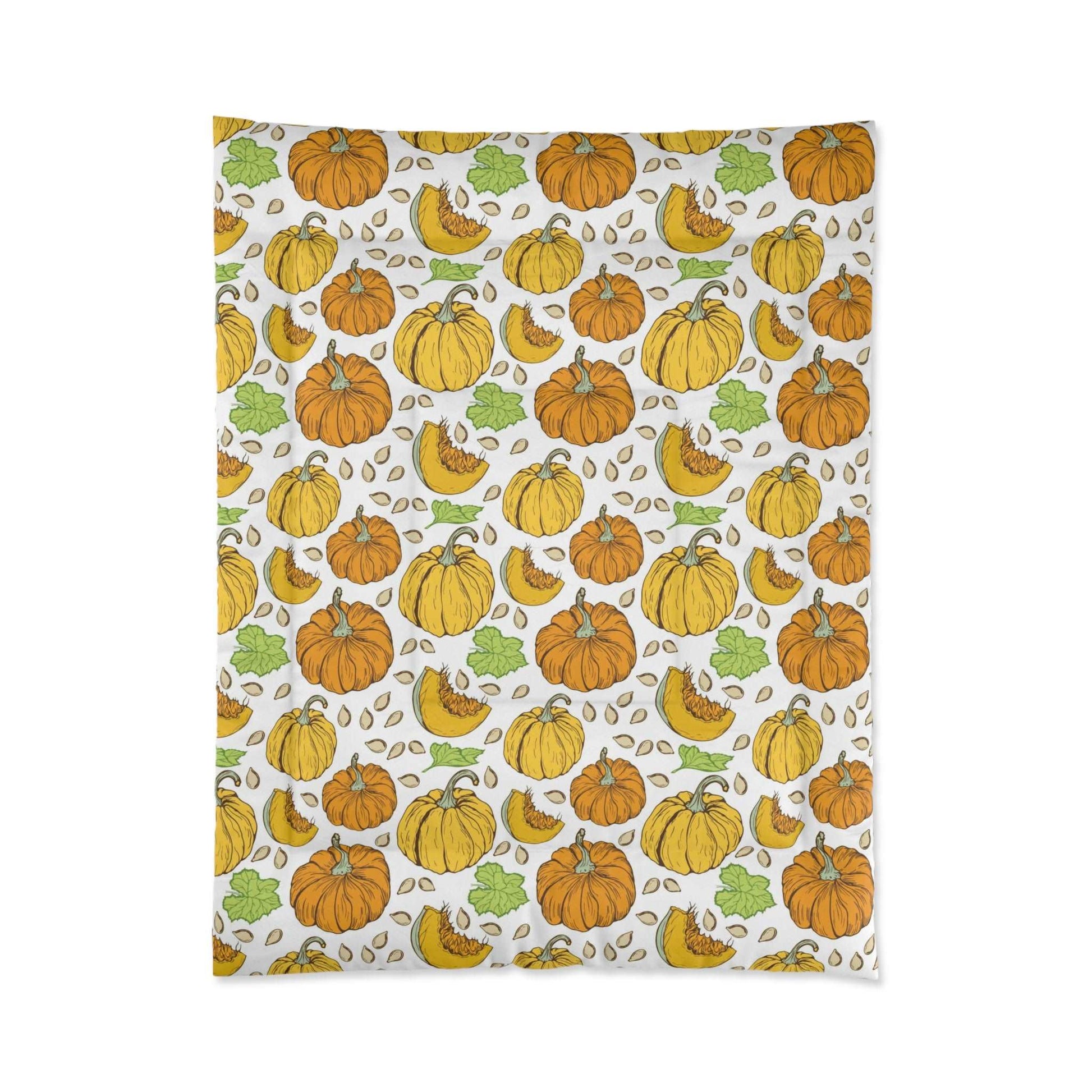 Autumn Leaves with Pumpkins Design Comforter - Fall Decorative Bedding Set