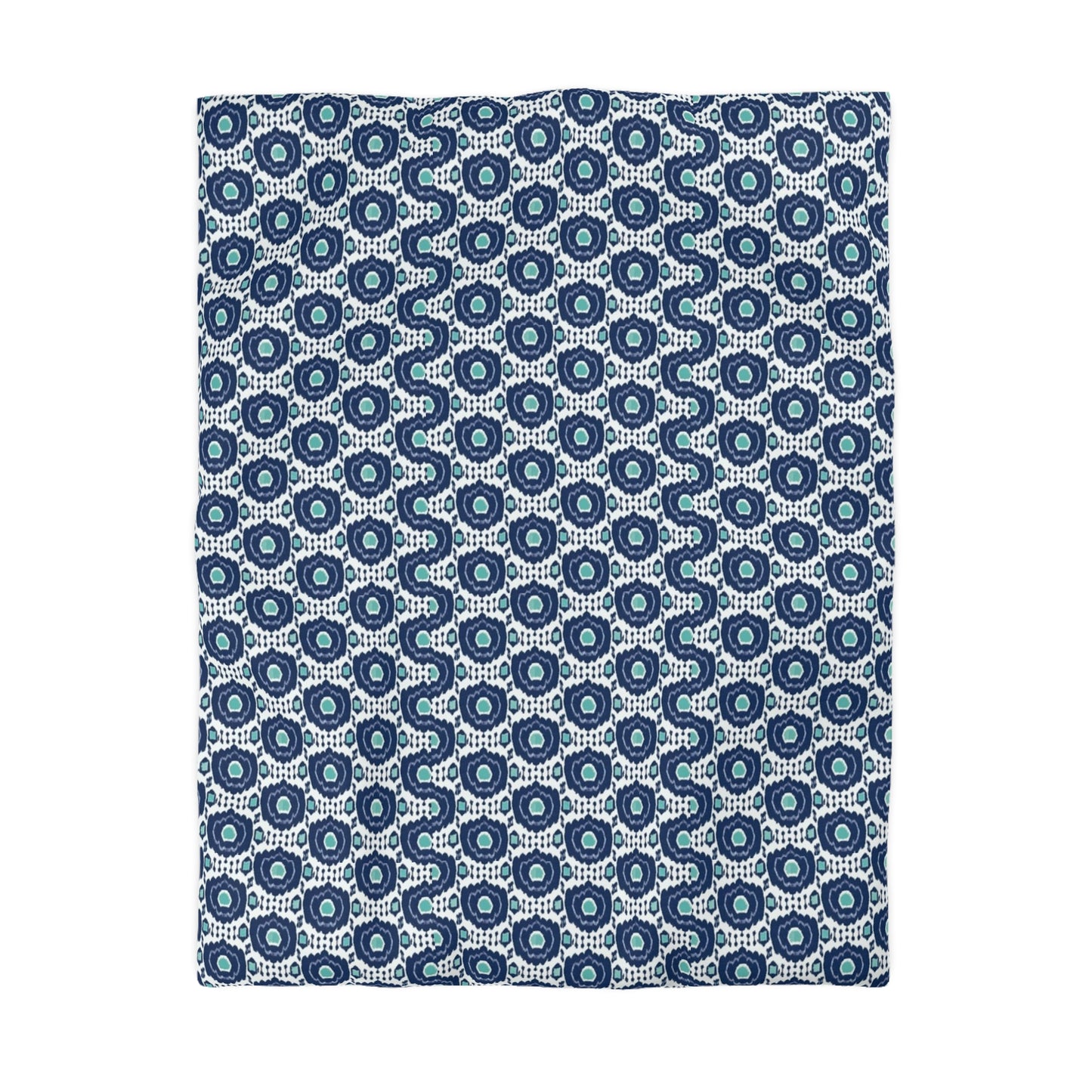 Navy Aqua Ikat Microfiber Duvet Cover - Exotic Bohemian Global-Inspired Coastal Pattern Bedroom