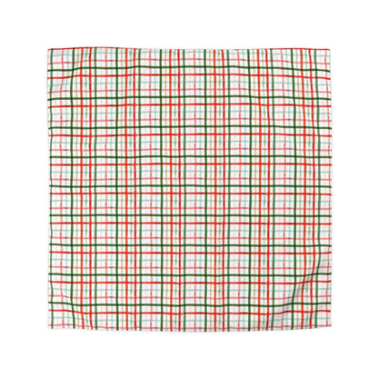 Christmas Watercolor Plaid Duvet Cover - Rustic Holiday Bedroom Decor, Red and Green Buffalo Plaid