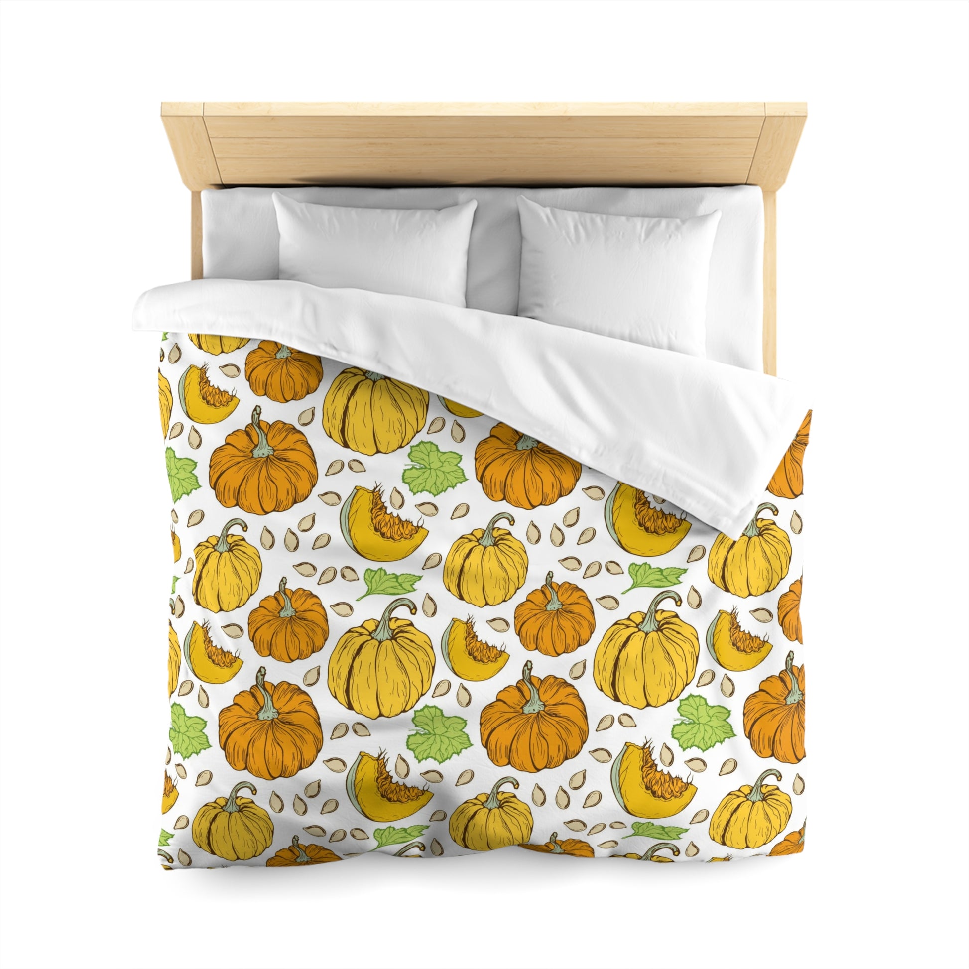 Thanksgiving Harvest Pumpkin and Leaves Duvet Cover Set - Seasonal Fall Bedding, Soft Microfiber Material, Multiple Sizes (Queen, King, Full, Twin)