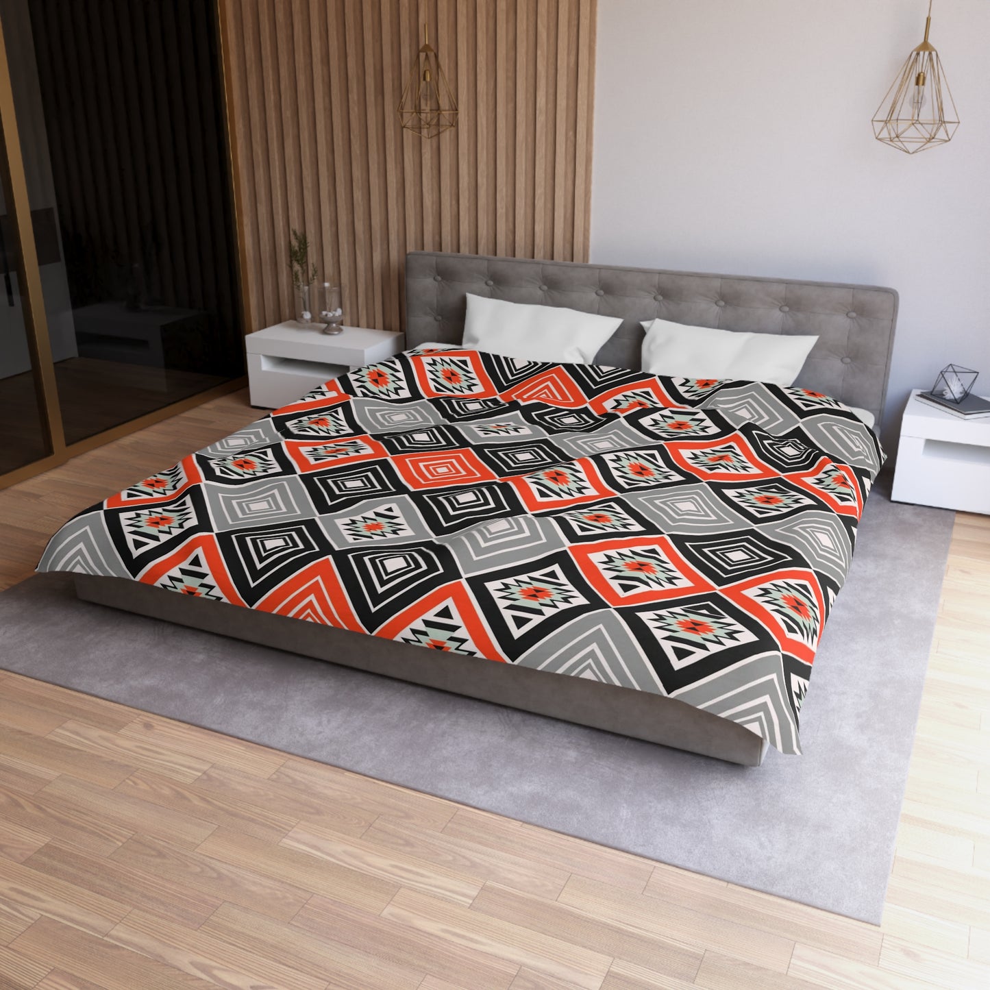 Tribal Aztec Diamond Geometry Duvet Cover - Cultural Heritage Inspired Bedding