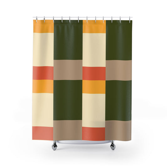 Color Block Pattern Shower Curtain with Vintage Retro