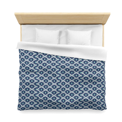 Navy Aqua Ikat Microfiber Duvet Cover - Exotic Bohemian Global-Inspired Coastal Pattern Bedroom