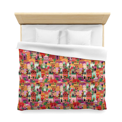 Marrakech-Style Moroccan Village Sunrise Duvet Cover Set - Colorful Boho Chic Bedroom