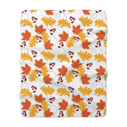 Fall Autumn Leaves in the Wind Sherpa Fleece Blanket - Warm White Accents Design