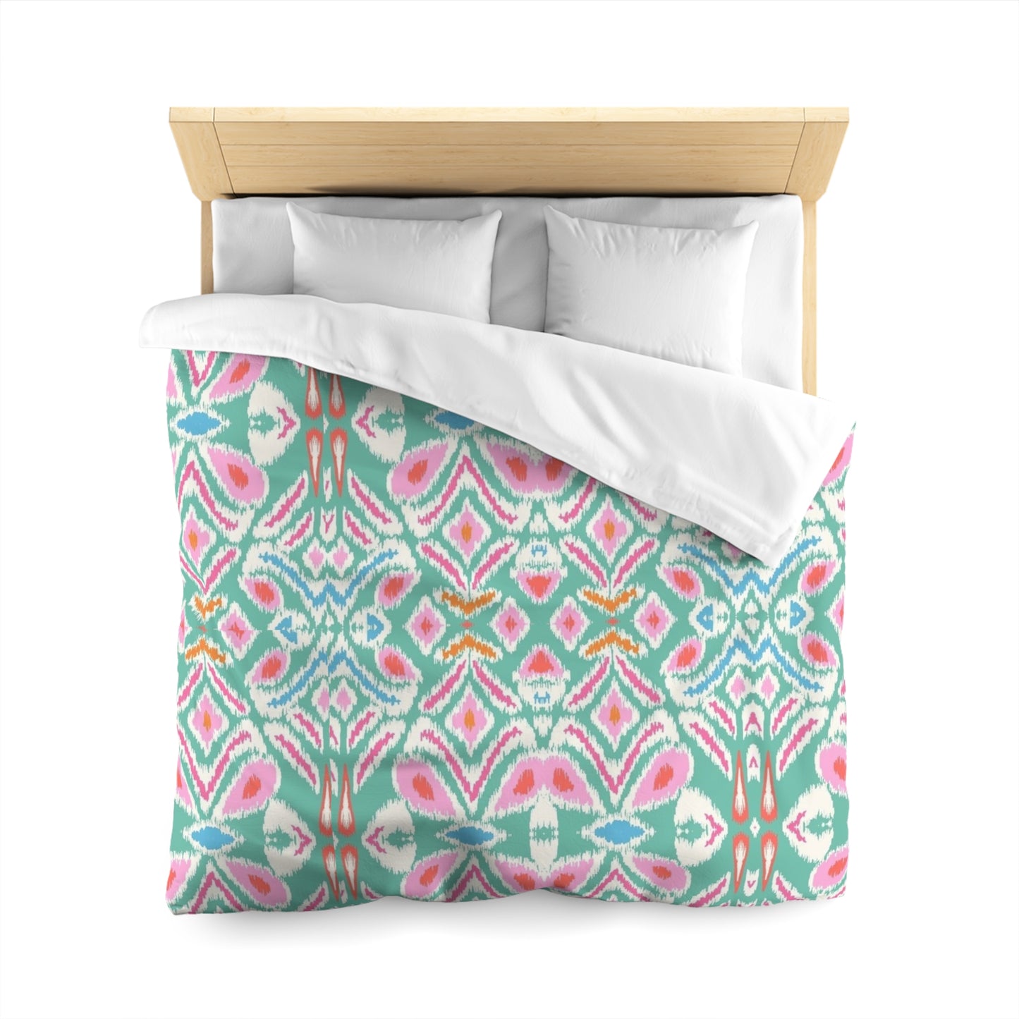 Ikat Floral Microfiber Duvet Cover - Exotic Bohemian Global-Inspired Floral Pattern Bedroom