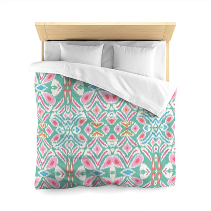 Ikat Floral Microfiber Duvet Cover - Exotic Bohemian Global-Inspired Floral Pattern Bedroom