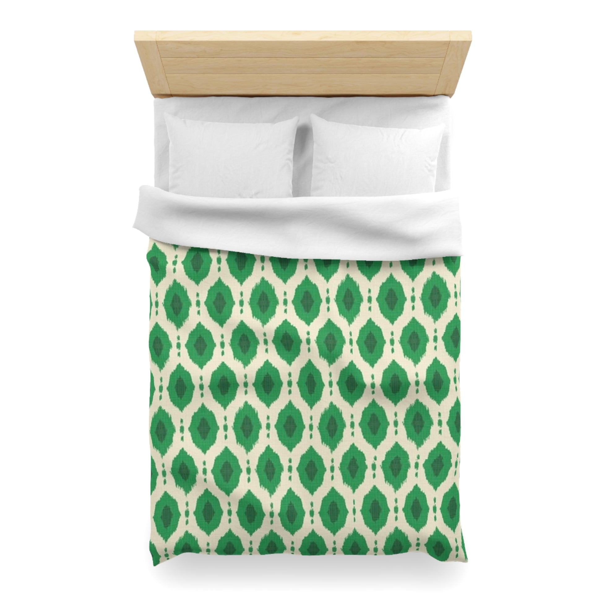 Kelly Green Ikat Motif Duvet Cover - Exotic Bohemian Home Decor