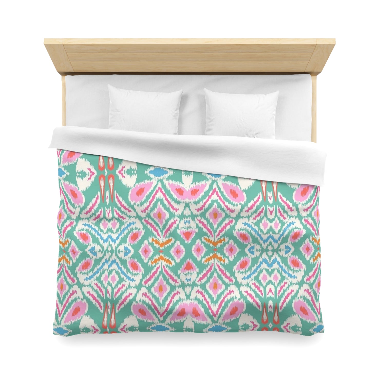 Ikat Floral Microfiber Duvet Cover - Exotic Bohemian Global-Inspired Floral Pattern Bedroom