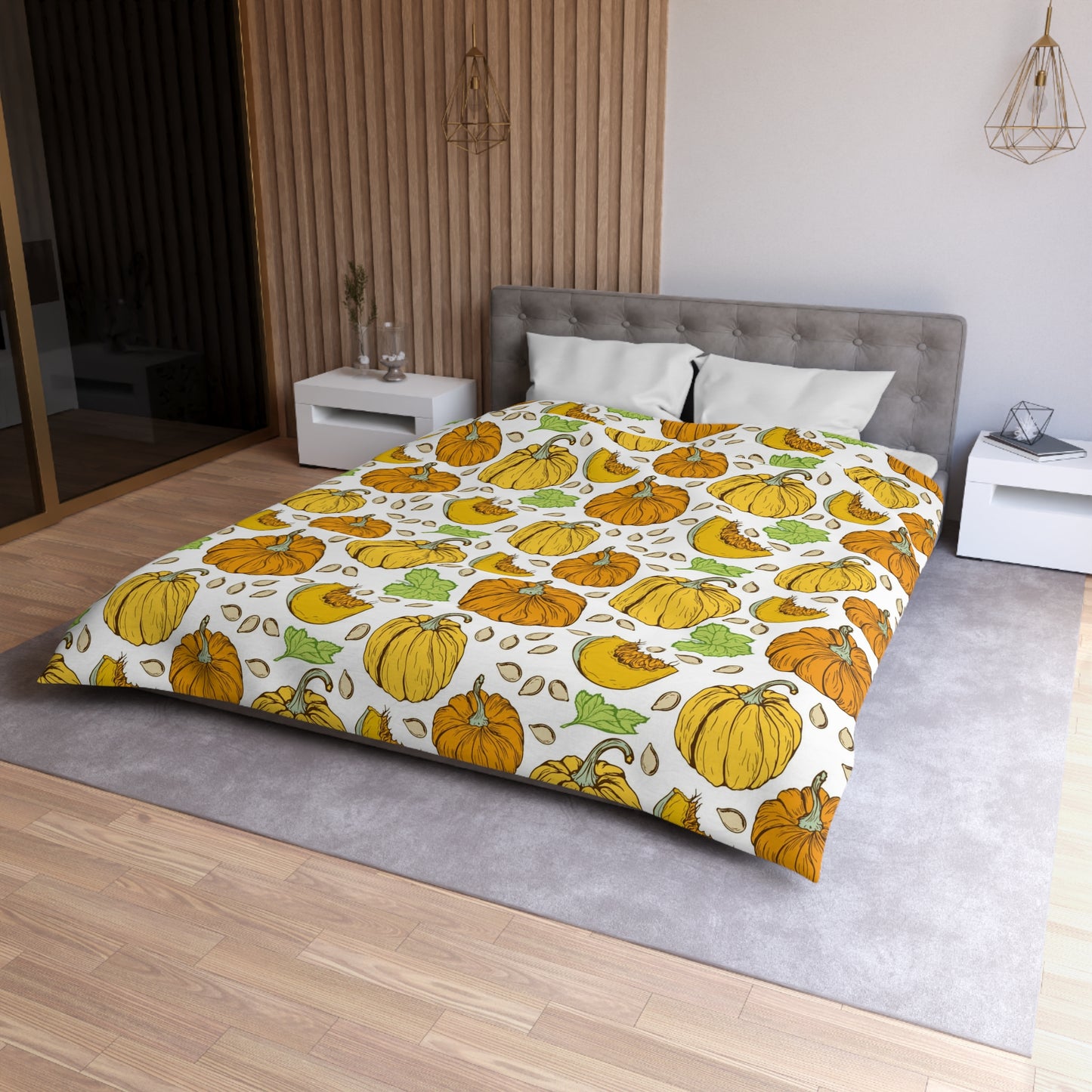 Thanksgiving Harvest Pumpkin and Leaves Duvet Cover Set - Seasonal Fall Bedding, Soft Microfiber Material, Multiple Sizes (Queen, King, Full, Twin)