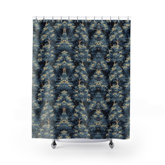 Clairvaux Woods Night Shower Curtain, Mystical Forest Bathroom Decor