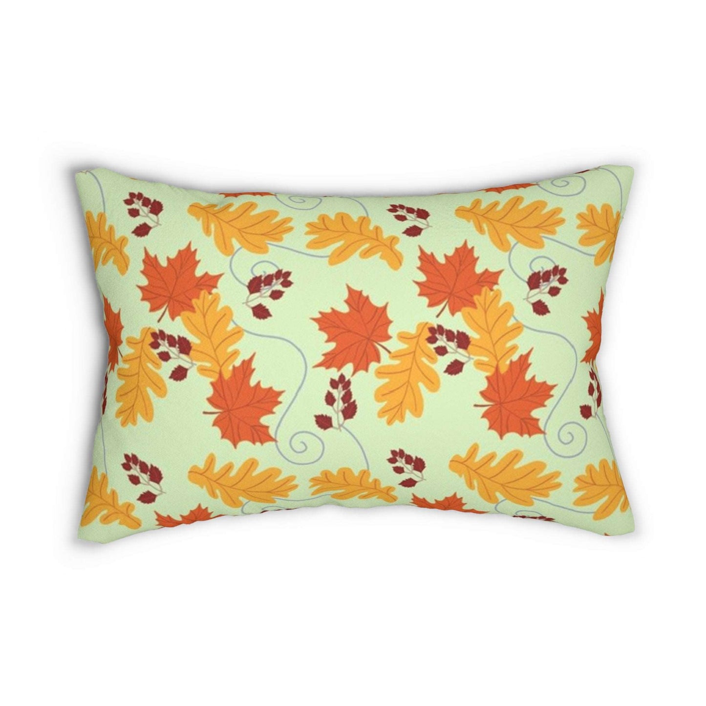 Autumn Leaves in the Wind Green Accents Spun Polyester Lumbar Pillow - Seasonal Fall Throw Pillow