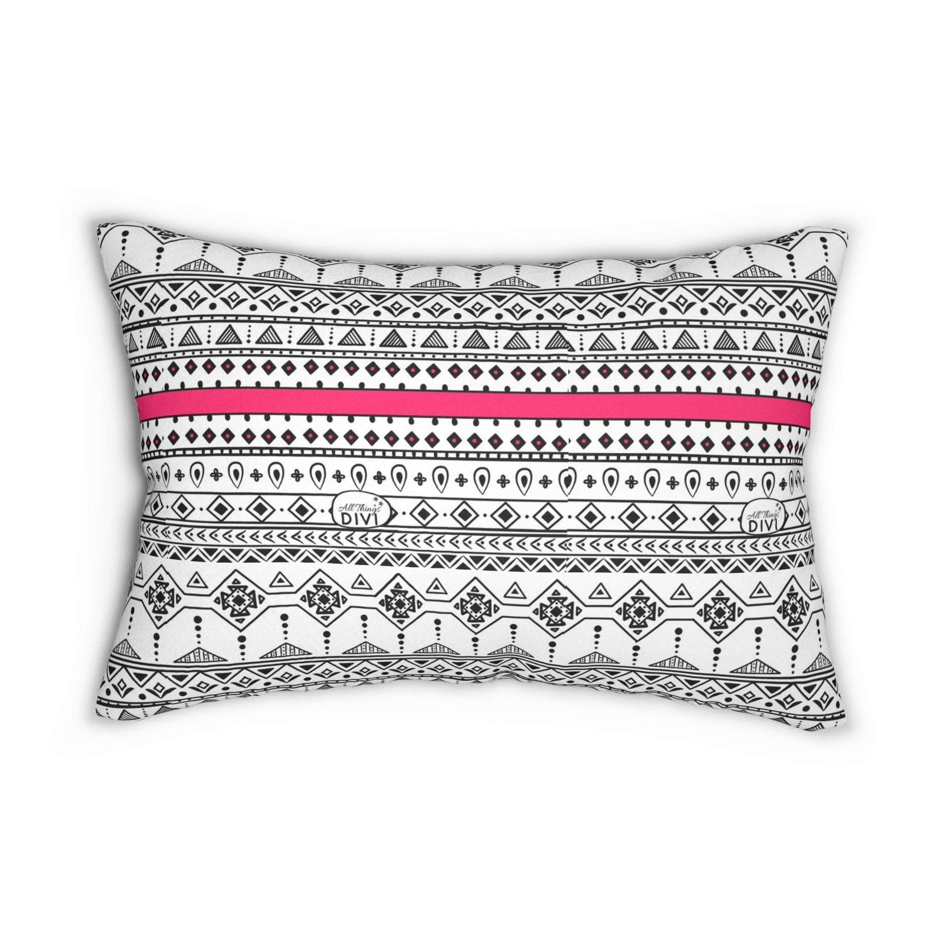 Aztec Pattern with Pink Ribbon Design Spun Polyester Lumbar Pillow